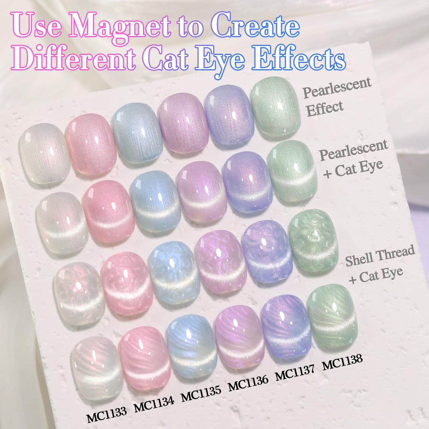 Double Rhythm Cat Eye Gel Nail Polish Set of 6 Same Color Same Bottle 0.5 Oz Shimmer Glitter with Magnet Holographic Reflective Magnetic UV Nail Polish Kit (Pearl Pink Blue Green Purple-T6-36)