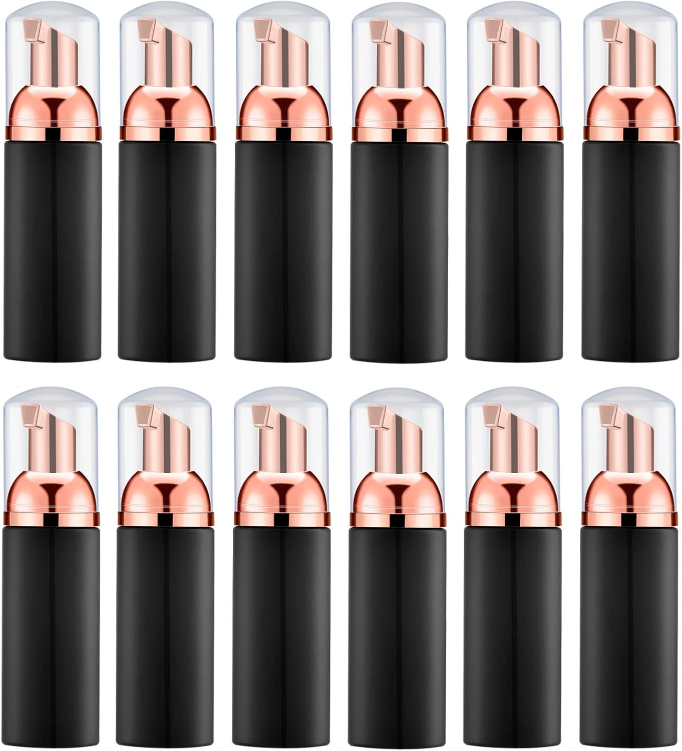 Lil Ray 2 Oz Empty Black Foam Pump Bottle, Foamer Soap Dispenser for Lash Shampoo, Hand Soap, Foaming Cleaner(Rose Gold Pump, 12 PCS)