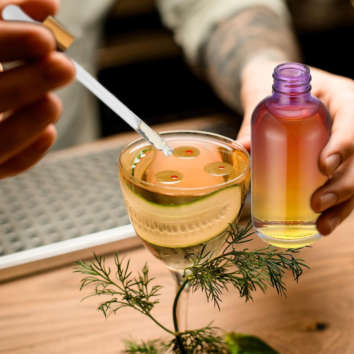 Dandat 50 Pack 4 oz Glass Dropper Bottles Leakproof 120 ml Glass Tincture Bottles with Eye Droppers, 4 Funnels, 54 Labels for Essential Oil Perfumes Hair Oil(Purple Gradient)