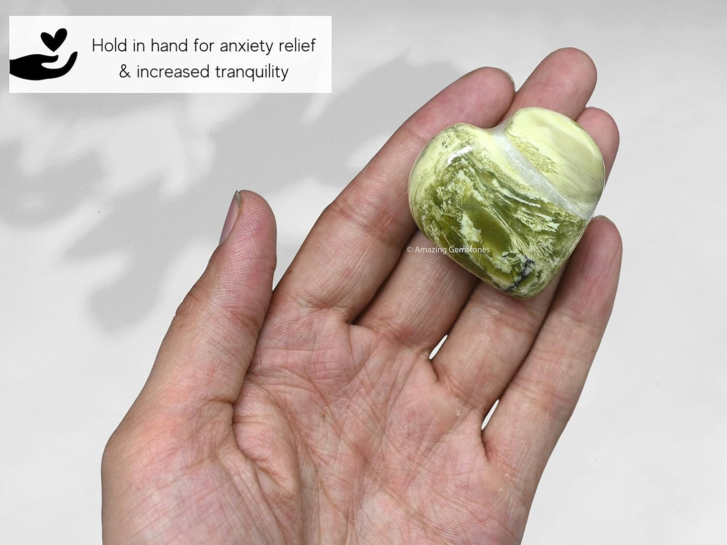 Amazing Gemstone Serpentine Crystal Heart Palm Stone - Pocket Massage Worry Stone for Natural Body Chakra Balancing, Reiki Healing and Crystal Grid