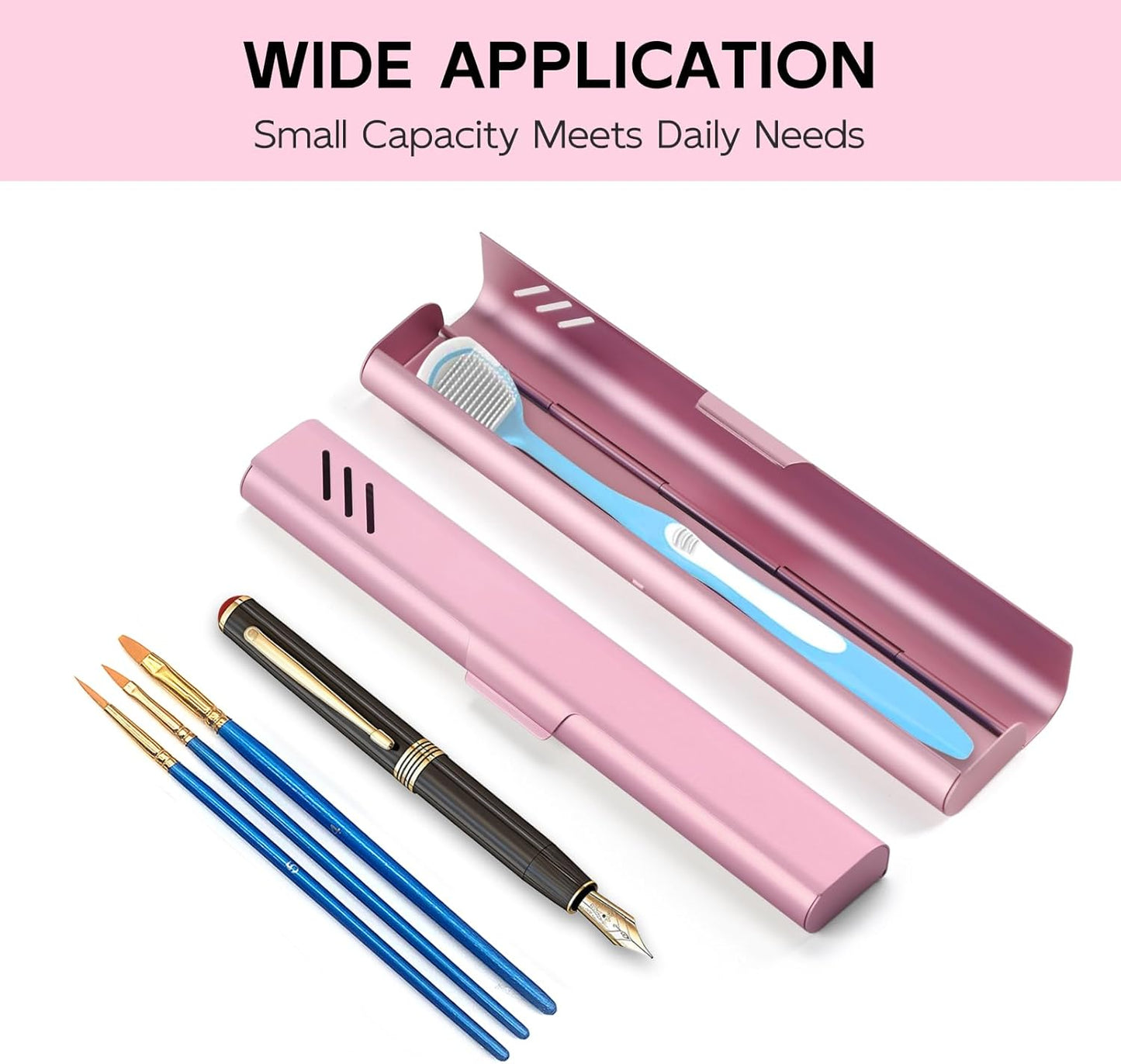 Travel Toothbrush Case, Portable Toothbrush Holder, Durable Aluminum Toothbrush Storage Box, Small Breathable Manual Toothbrush Container for Traveling, School, Camping, Business Trip - Pink