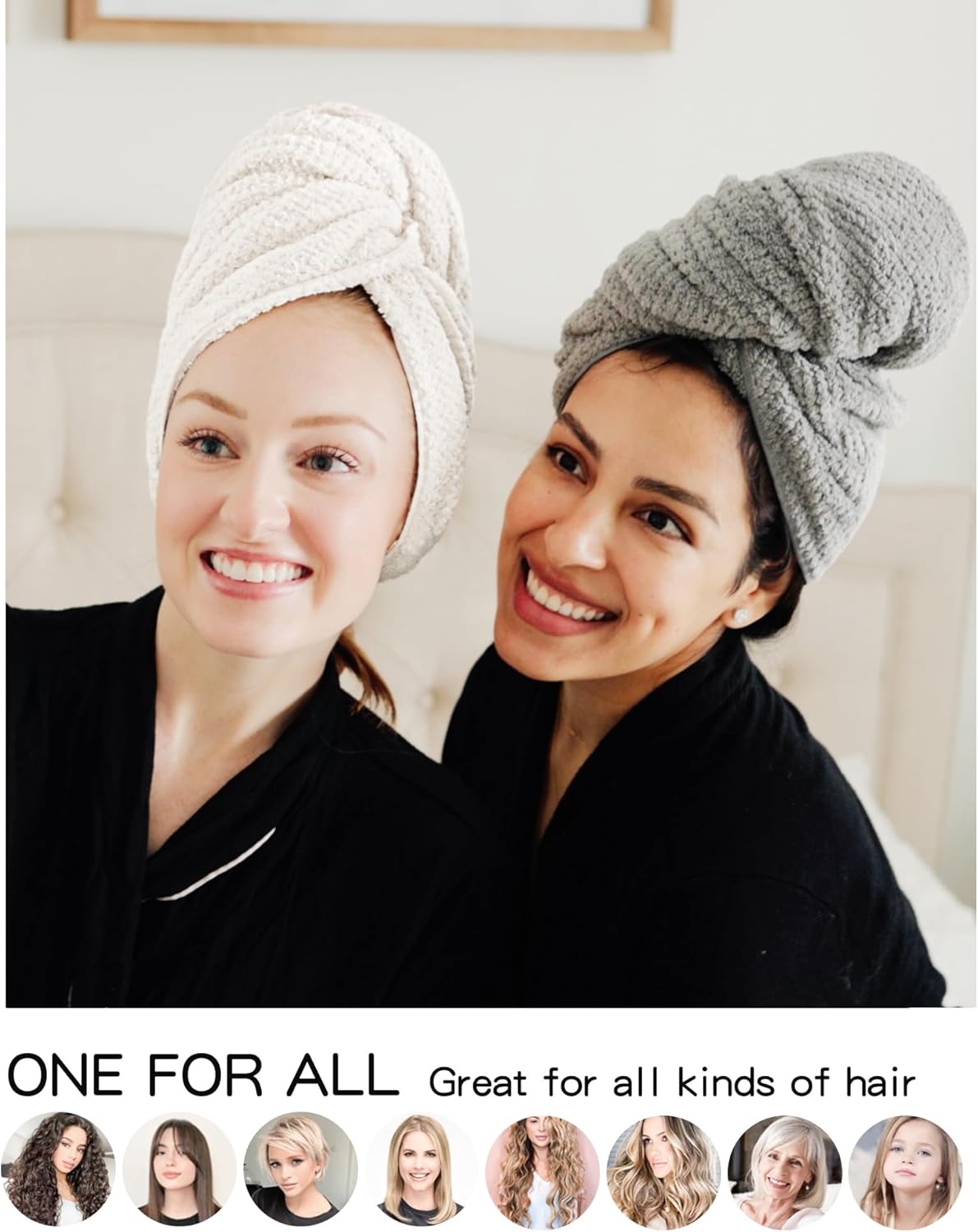 2-Pack Large Microfiber Hair Towel Wraps, Super Absorbent & Quick Dry - Anti-Frizz for Wet Curl & Straight Hair - 27.5''*39.4''