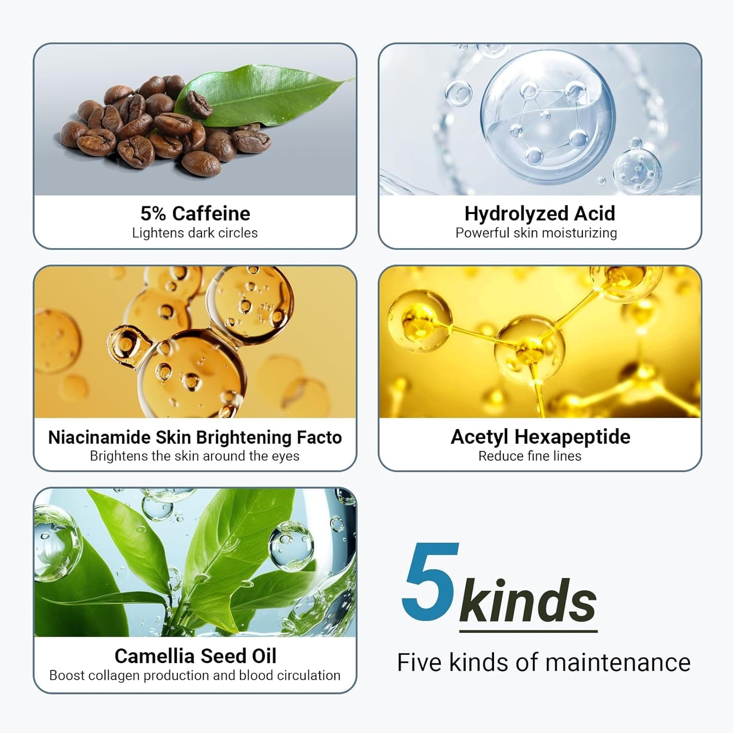 Eye Cream with 5% Caffeine Hyaluronic Acid, Eye Serum with 360° Roller Massage Ball for Puffy, Fine Lines, Dark Circles and Wrinkles, Under eye Treatment Serum for Women & Men