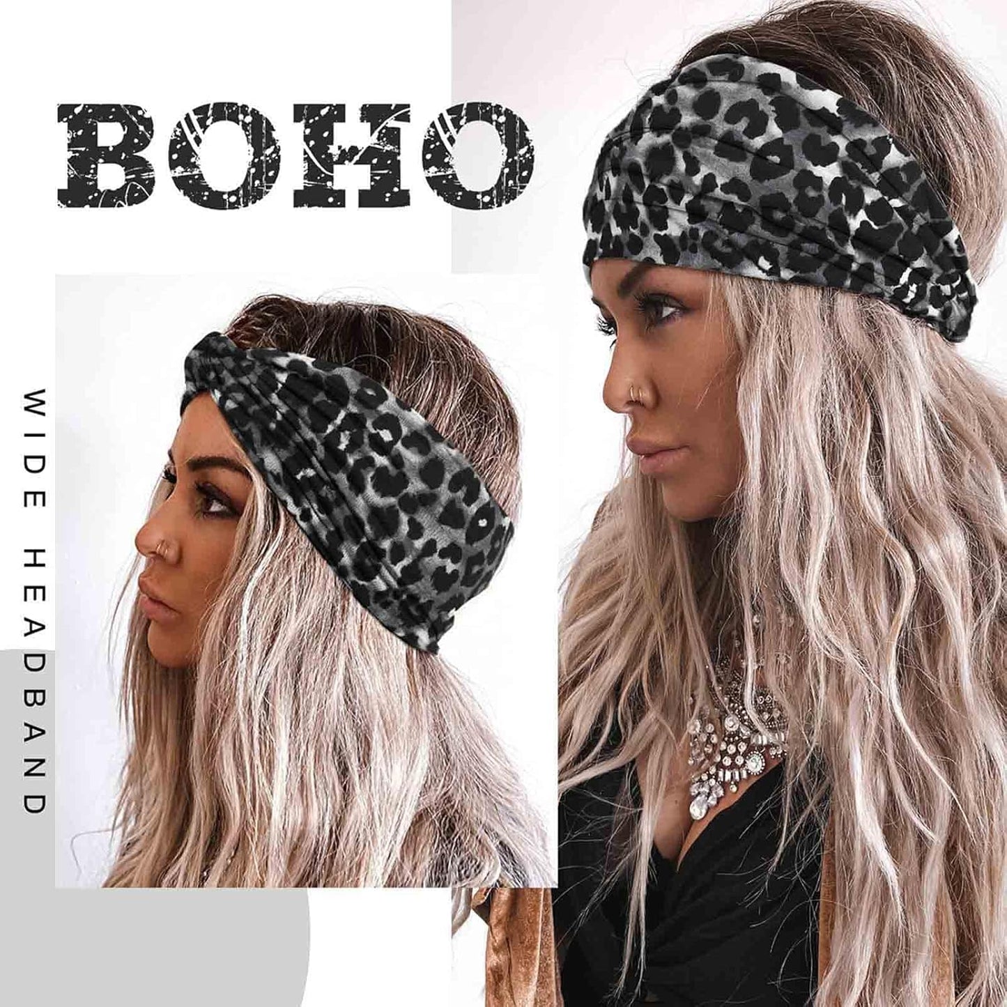 Acenail Wide Headbands Women Knotted Turban Headband Elastic Non Slip Hairbands Boho Head Wraps Workout Leopard Yoga Cotton Hair Scarfs Fashion Hair Accessories for Women 4Pcs (Leopard)