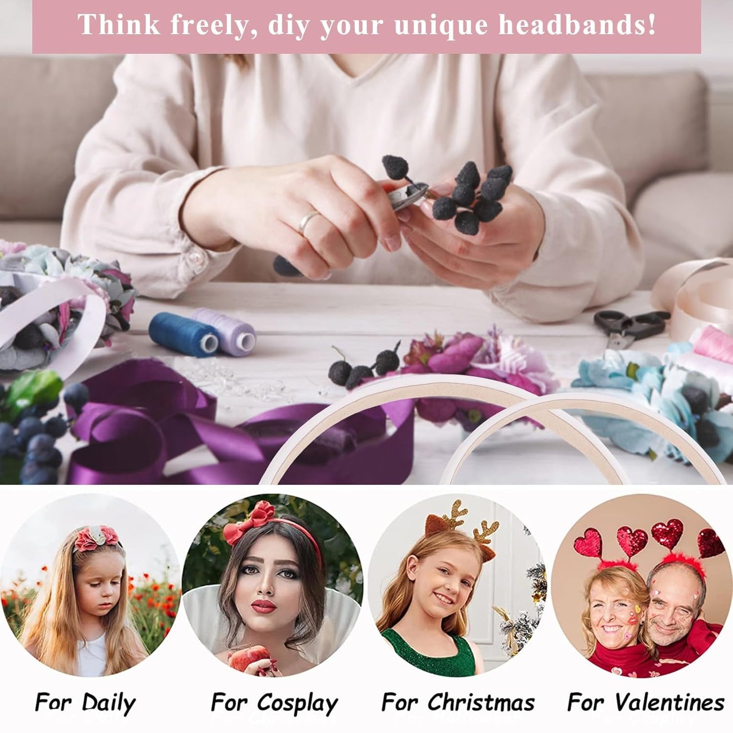 Wecoe White Satin Headbands, 10pcs Non Slip Fashion Hair Bands for Women & Girls' Hair - Holiday & DIY Costume Accessories