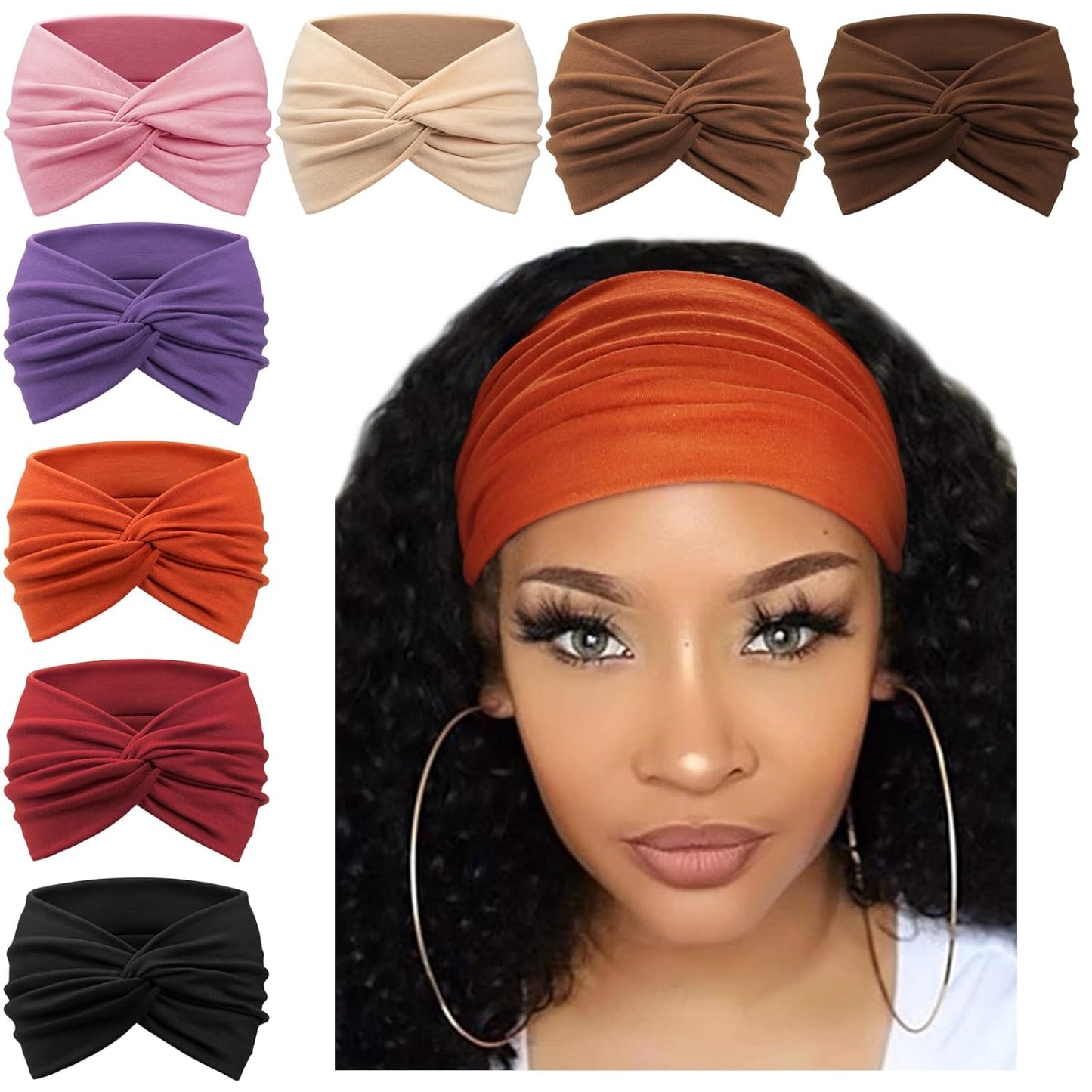 Extra Wide Headbands for Women Large Turban Headband Non Slip Boho Elastic Hairband Hair Twisted Knot Head Bands Accessories