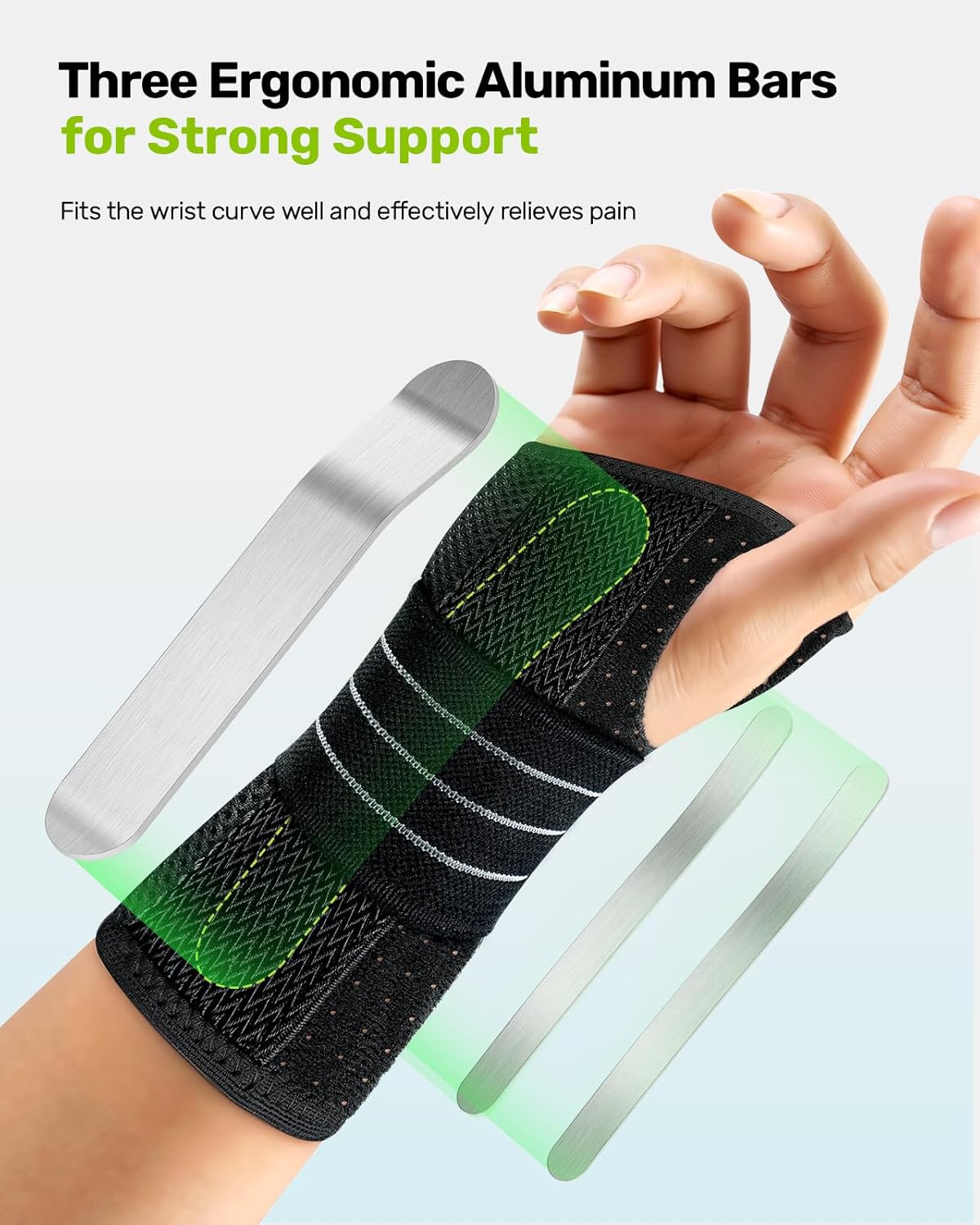 Carpal Tunnel Wrist Brace, Adjustable Night Wrist Support with 3 Metal Splints, Hand Brace for Men Women No Pressure on Thumb, Splint Stabilizer for Work, Blue Left Hand, Size S