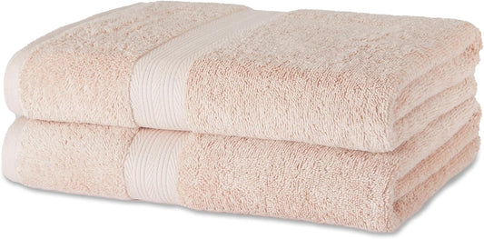 Amazon Basics Fade-Resistant 100% Cotton Bath Towel, 2 Pack, 30"x54", Blush Pink