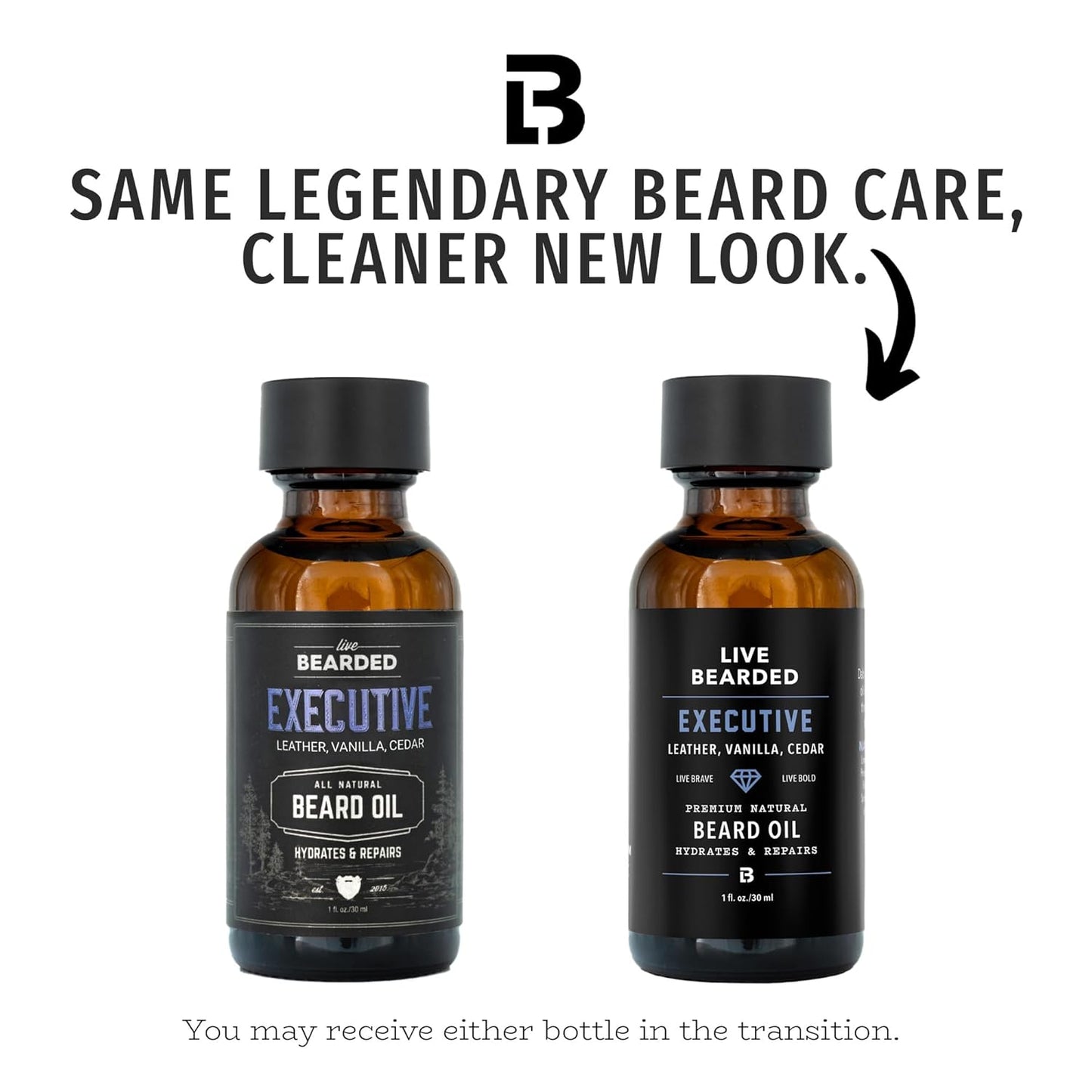 Live Bearded Beard Oil, 1 fl oz - Premium All-Natural Jojoba - Made in the USA - Hair and Skin Care for Men with Dry, Flaky Patches | Executive Scent - Cedar, Vanilla