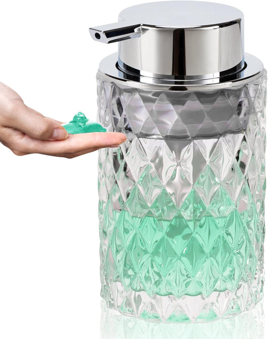 Bathroom Glass Soap Dispenser with Durable Rust-Proof Plastic Liquid Pump (Can't Foam) Hand Lotion Dispenser Antislip Shampoo Kitchen 10oz