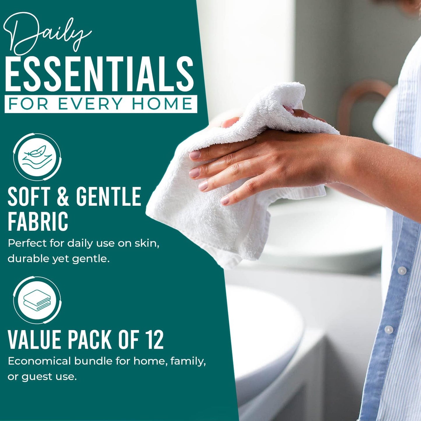 DAN RIVER 100% Cotton Wash Cloths 12 Pack [12x12] Soft & Absorbent Soft washcloths, Gym, Hotels & Spa Perfect for Everyday Use Fingertip Towels, Teal