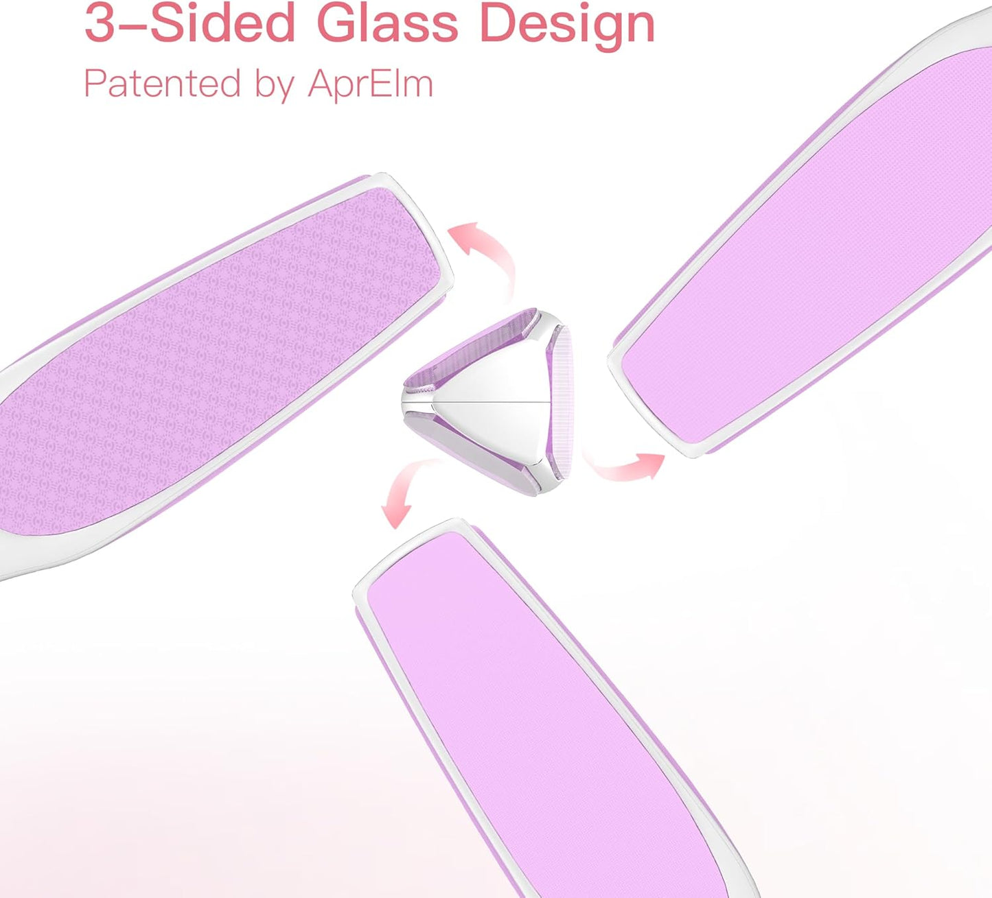 AprElm-H3 Professional 3-Sided Glass Foot Callus Remover, 3-in-1(Coarse, Medium, Fine) Foot File Pedicure Tools for Feet Hard Skin Smooth Polishing (Pink)