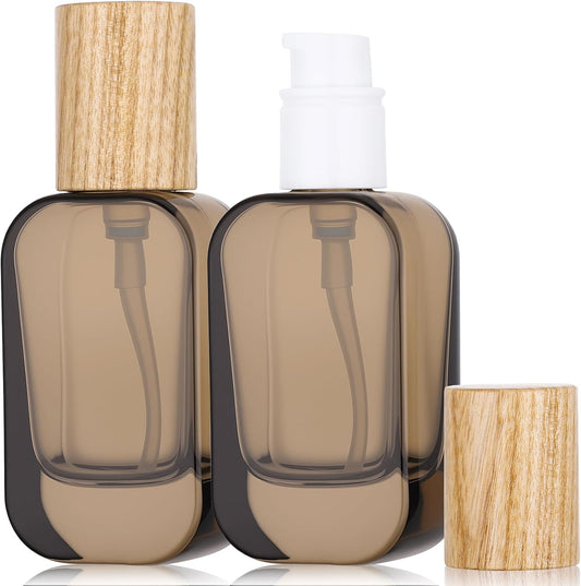 Segbeauty 1oz Glass Pump Bottle Dispenser Empty for Moisturizer, 2pcs Mini Travel Bottles Refillable, 30ml Glass Travel Containers for Cream Foundation Oils, Black Small Lotion Bottle with Pump