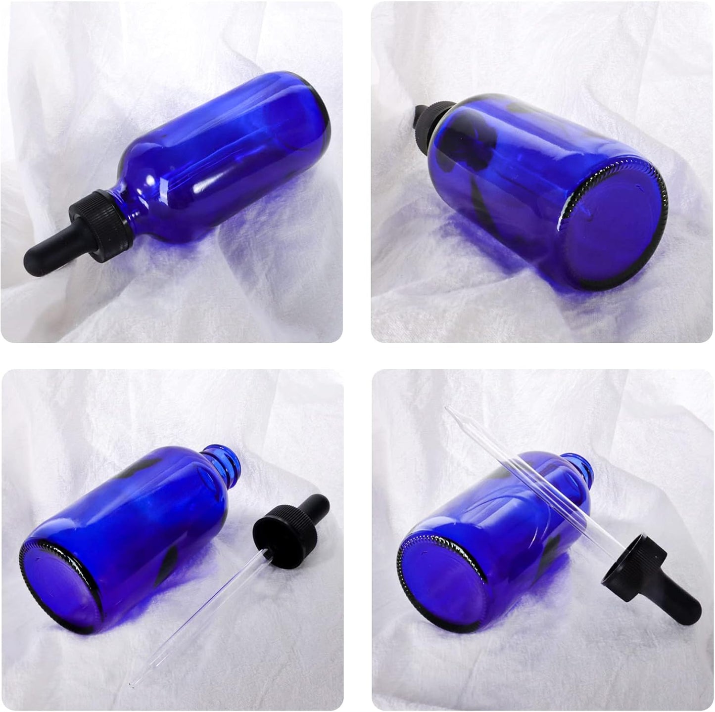 24 Pack 4oz Cobalt Blue Glass Bottles with Glass Eye Droppers for Essential Oils, Perfumes & Lab Chemicals (2 Brushes, 2 Funnels, 2 Extra Droppers, 36 Pieces Labels & Measuring Cup Included)