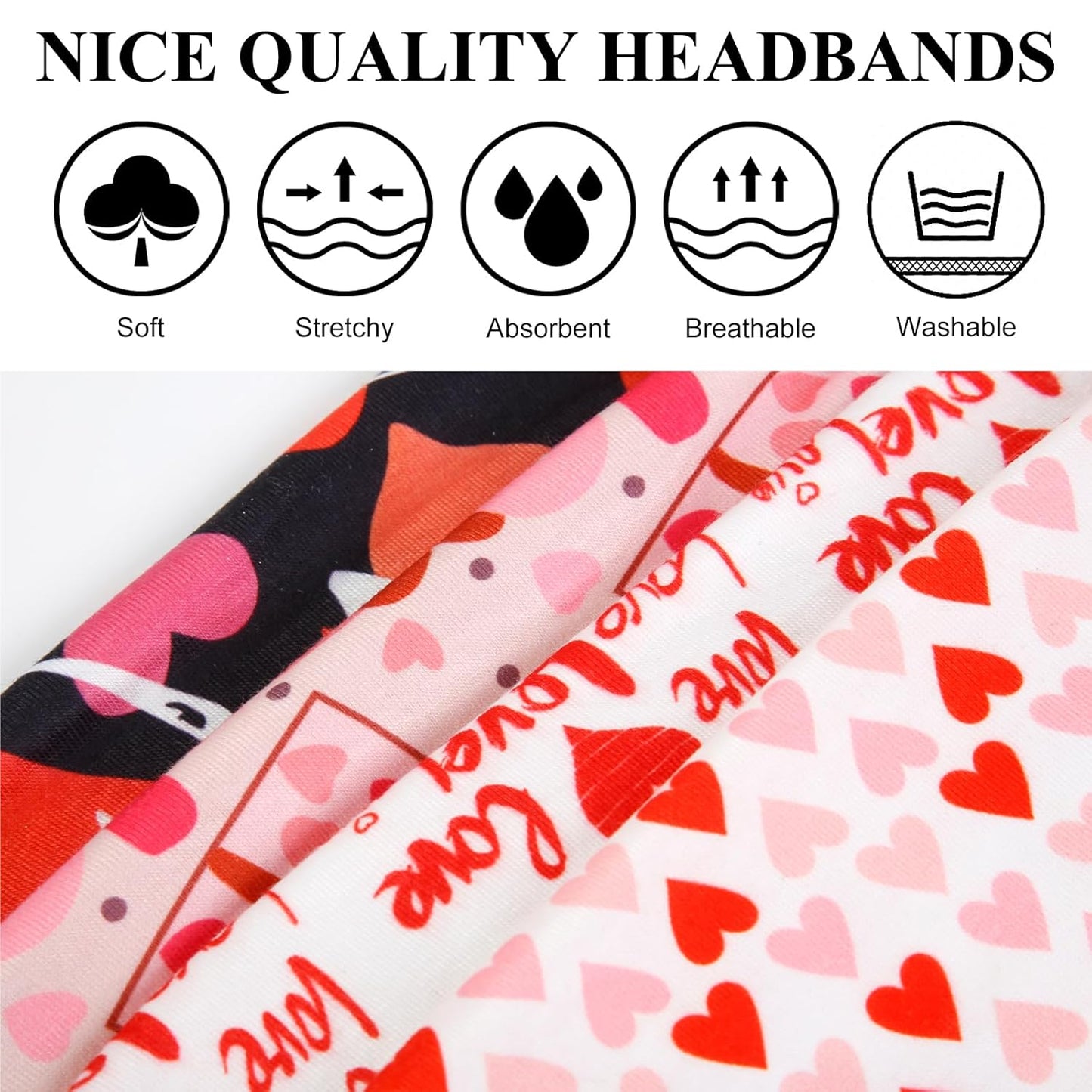 Huachi 4 Packs Valentine Headbands for Women Wide Knotted Valentine Heart Headbands Trendy Love Head Bands for Women’s Hair Large Bandana Hairbands Valentines Gifts Hair Accessories