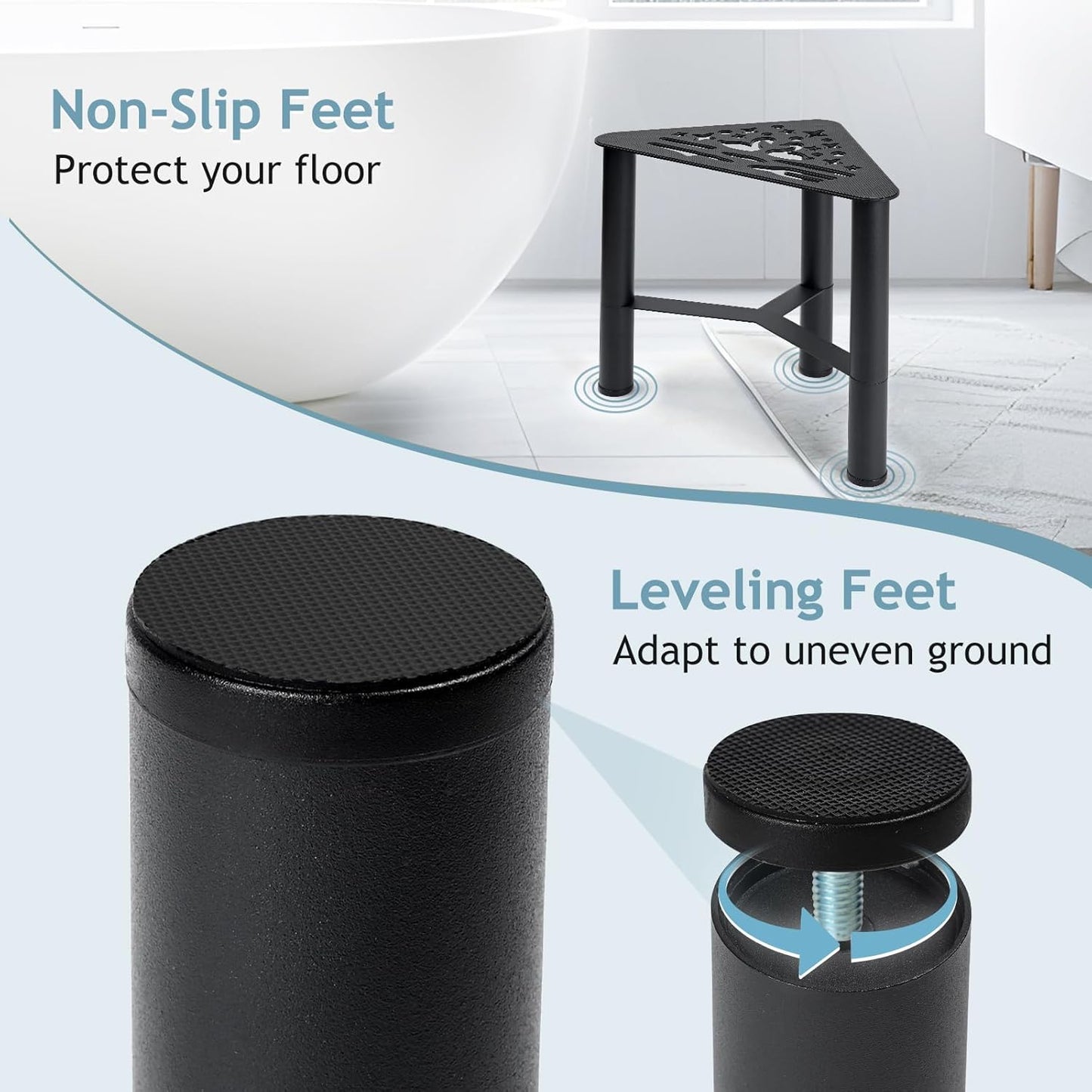 Metal Shower Foot Rest, Small Corner Shower Stool for Shaving Legs, Bathroom Bench for Inside Shower- Small Step Stools to Sit on, Bath Seat Shower with Storage Shelf for Bathroom Spa(Black)