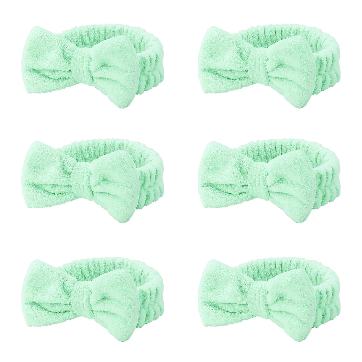 Casoty 6 Pcs Green Spa Headbands, Skin Care Headband, Soft Coral Fleece headbands for makeup, Bow Hair Band for Face Washing Shower Skin Care Yoga