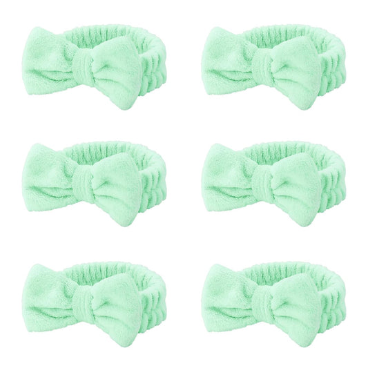 Casoty 6 Pcs Green Spa Headbands, Skin Care Headband, Soft Coral Fleece headbands for makeup, Bow Hair Band for Face Washing Shower Skin Care Yoga