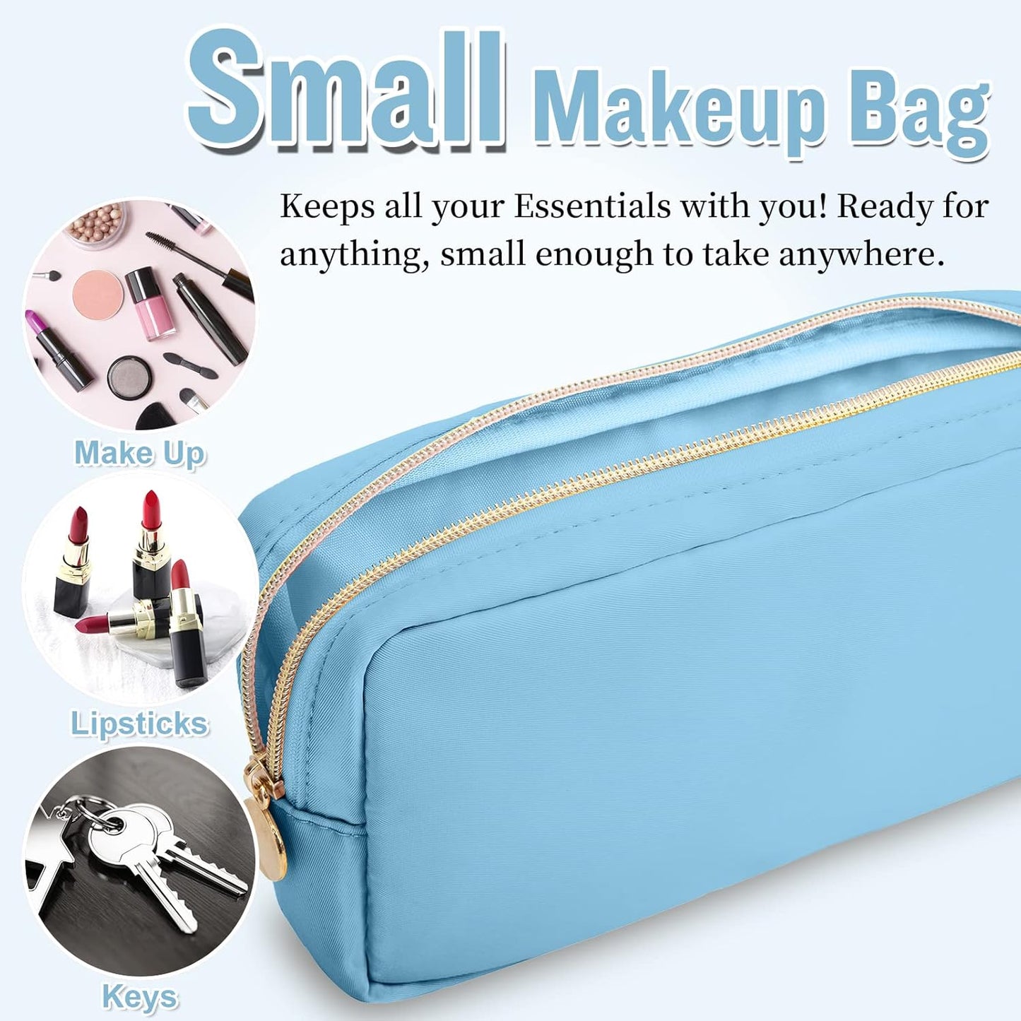 Nylon Small Makeup Bag for Purse, Cute Preppy Black Makeup Bag Cosmetic Zipper Pouch Purse, Waterproof Portable Travel Toiletry Bag Clutch Makeup Brush Bag Organizer Storage for Women Men Girls(Black)