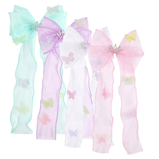 Elegant Hair Bow Set Sweet Styles with Crystal and Pearl Accents Fashion Hair Clips for Girls (Green/Lavender/White/Pink)