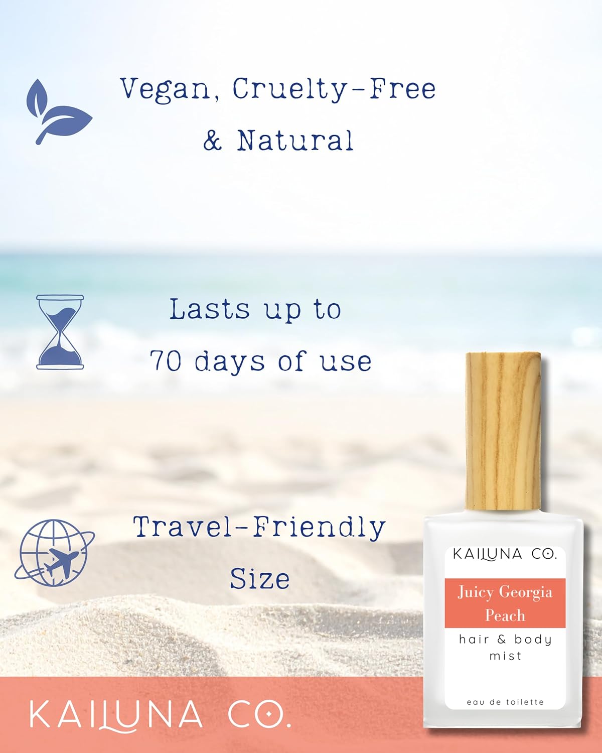 Juicy Georgia Peach Natural Hair & Body Mist Spray, Pure Essential and Fragrance Oils, Alcohol-Free, Handmade in California, 0.5Fl Oz