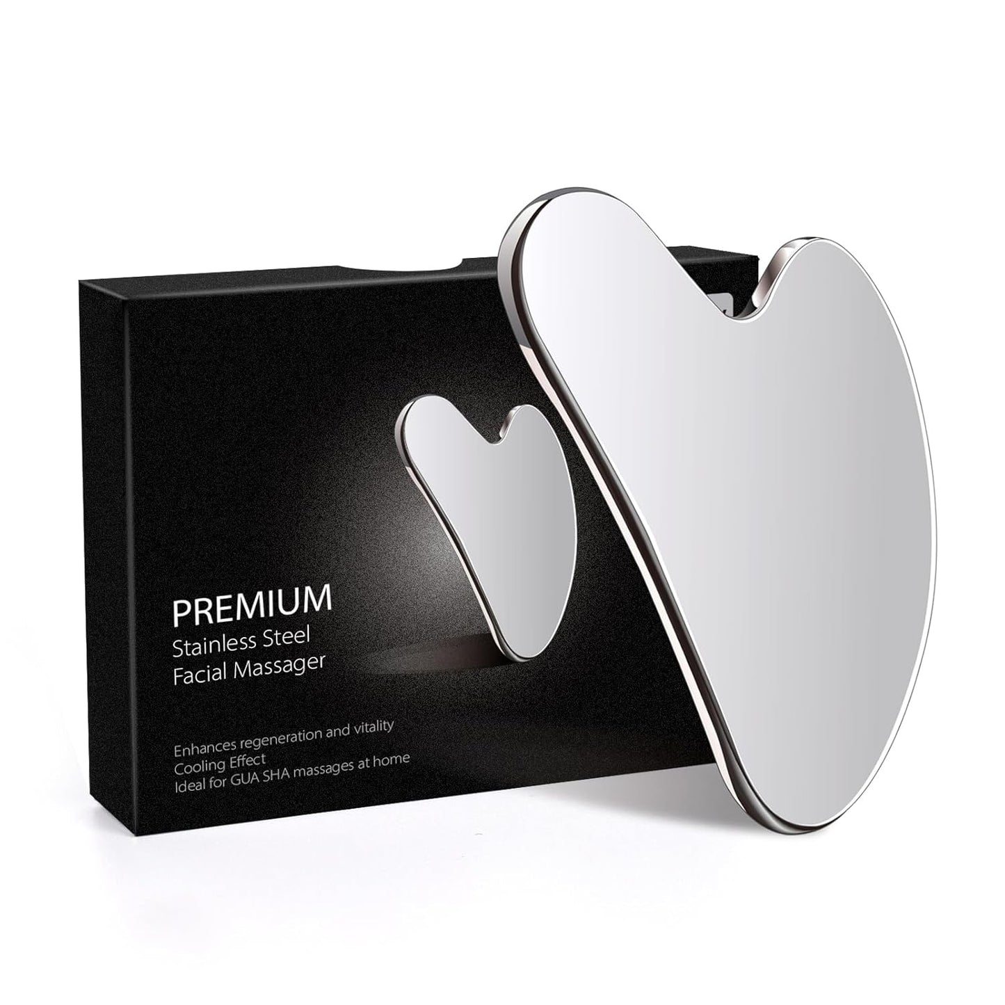 Daubigny Stainless Steel Gua Sha Facial Tools Guasha for Face Metal Gua Sha Tighten Skin Massage Guasha Beauty Tool for Body Eyes Neck Massager with Travel Pouch Skin Care Gifts (Silver)