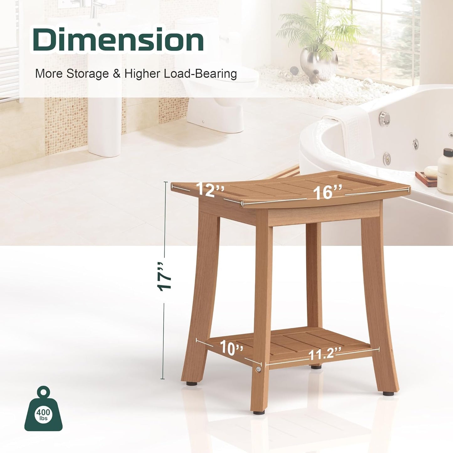 HIPS Shower Benches for Inside Shower, Waterproof Shower Stool with Storage Shelf & Adjustable Feet, SPA Bathroom Seat Chair for Shaving Legs, Indoor or Outdoor Use, Teak Brown