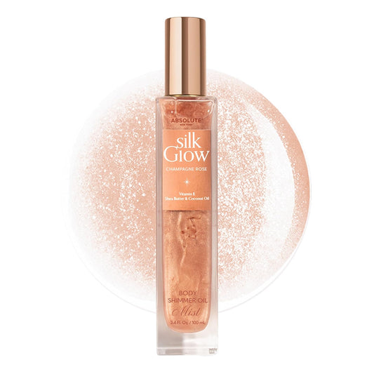 Absolute New York - Silk Glow Shimmer Mist Glow, Radiant, Shimmer Body & Face & Hair, Shea Butter, Coconut Oil, Vitamin E (SBGS11 Champagne Rose Mist, 3.4 fl oz)