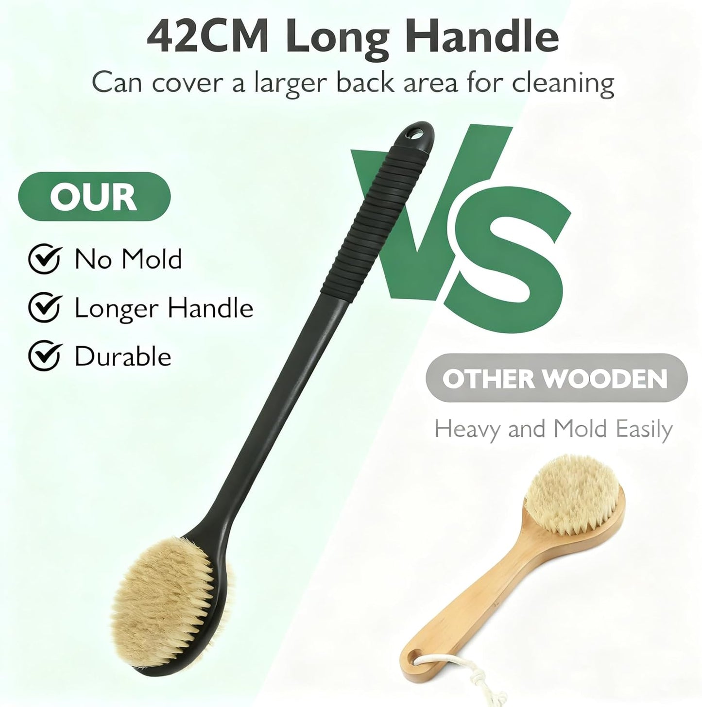 VANZAVANZU 17 Inch Anti-Slip Long Handle Back Scrubber for Shower – Dual-Sided Shower Brush and Shower Back Scrubber with Soft & Stiff Bristles for Wet or Dry Use (Black)