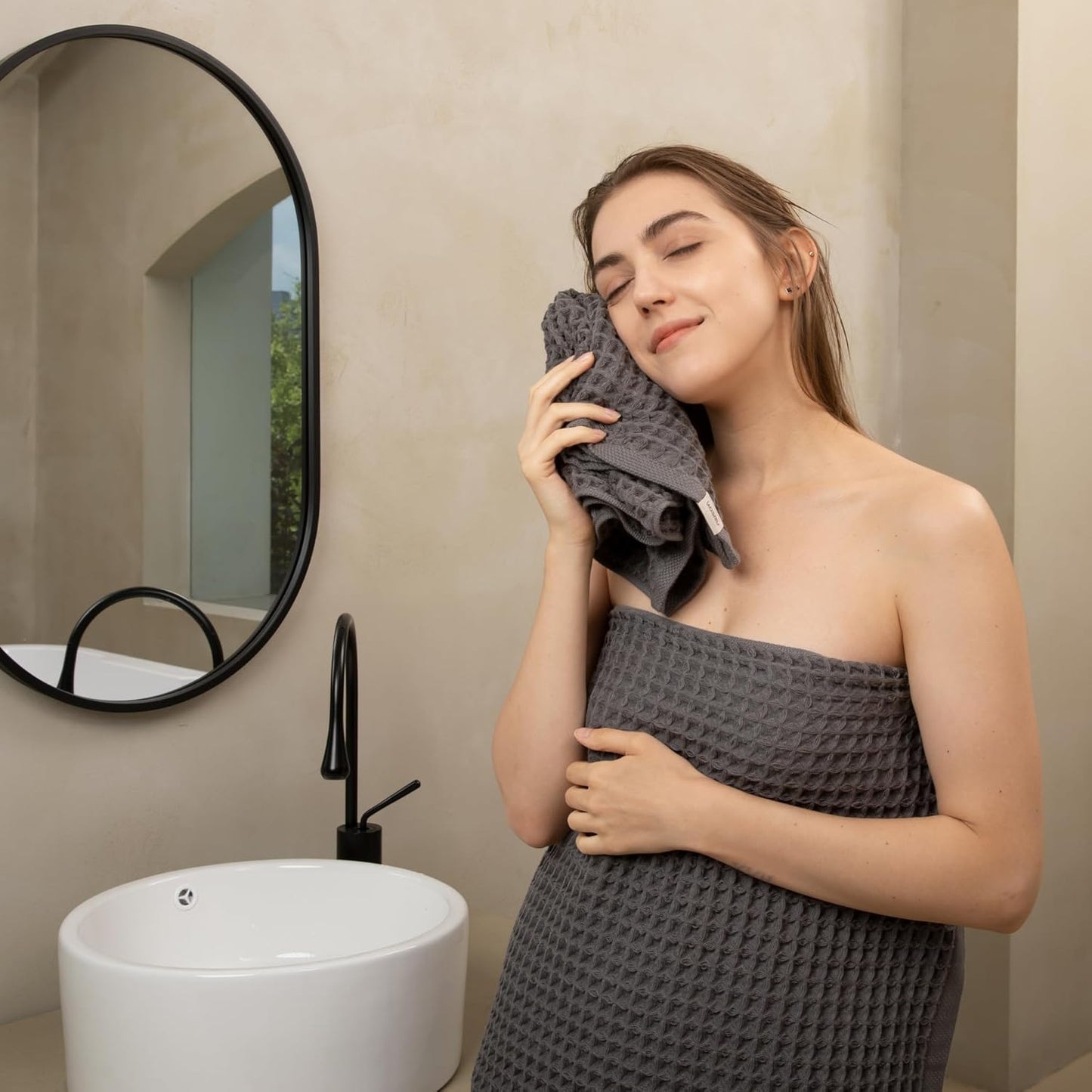 Luxury Japanese Cotton Silk Waffle Bath Towel | Plush, Absorbent, and Quick Dry (Smoke Grey, Face Towel, 16" x 16")