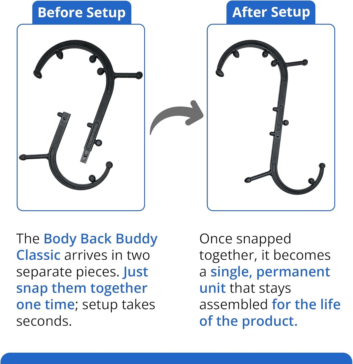 Body Back Buddy Classic USA Made Handheld Massage Cane - Full Body Trigger Point Tool for Deep Tissue Pain Relief - Dual Hooks for Back, Shoulder, Neck - (2.0 Black)