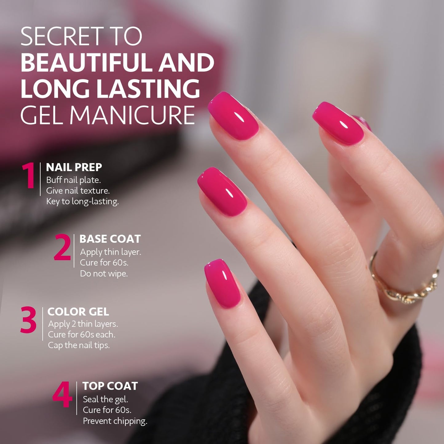 GAOY Gel Nail Polish Kit, 3 Colors 16ml Jelly White Pink, Soak Off UV Gel Polish Set - Rosy Delight