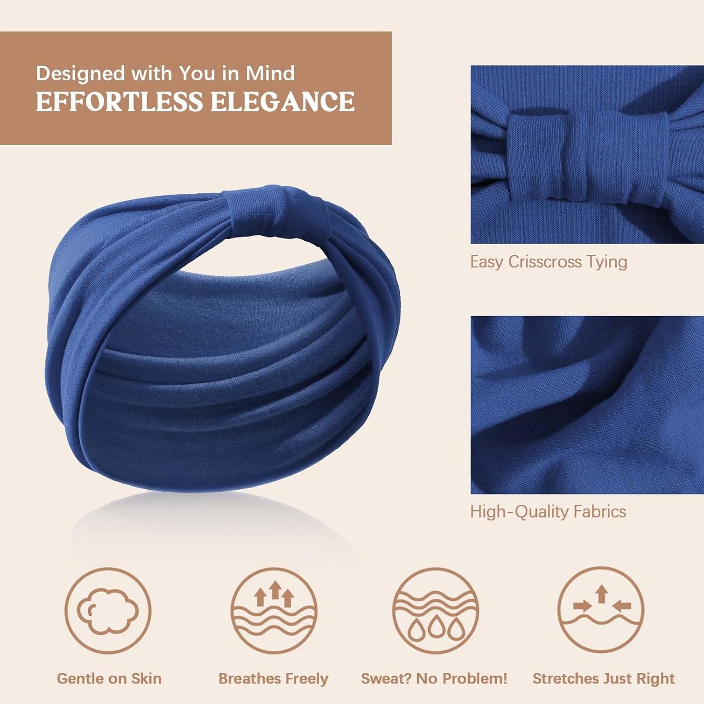 Wide Headbands for Women Knotted No Slip Head Bands Soft Turban Headband Hair Accessories Boho African Solid Color Head Wraps for Women Yoga Workout Pack of 6