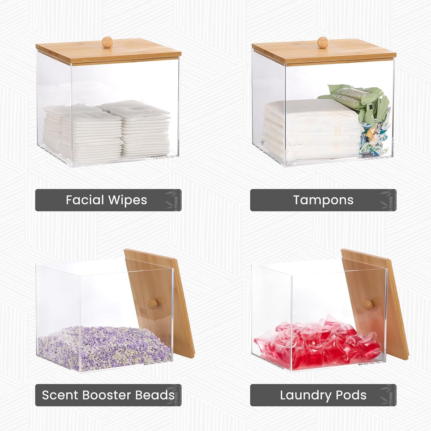 Puricon Acrylic Disposable Facial Towels Holder, Clear Storage Bin with Wood Lid Compatible with Clean Skin Club Towel (NOT Included), Face Towelettes Container for Bathroom Counter -Nature