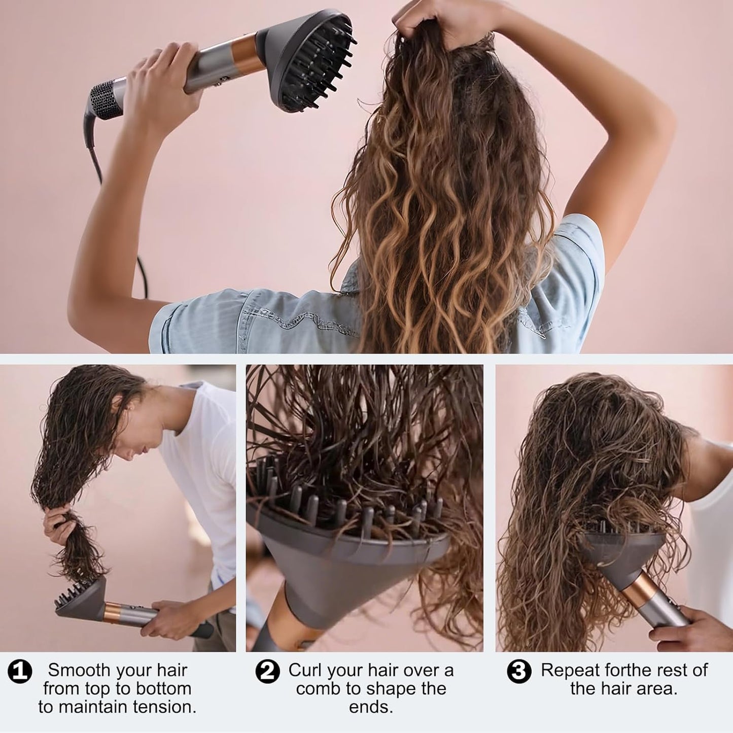 Diffuser Attachment for Dyson Airwrap, Converts to Hair Dryer for Frizz Reduction & Faster Drying, Upgraded Nozzle for Curly Hair Grey