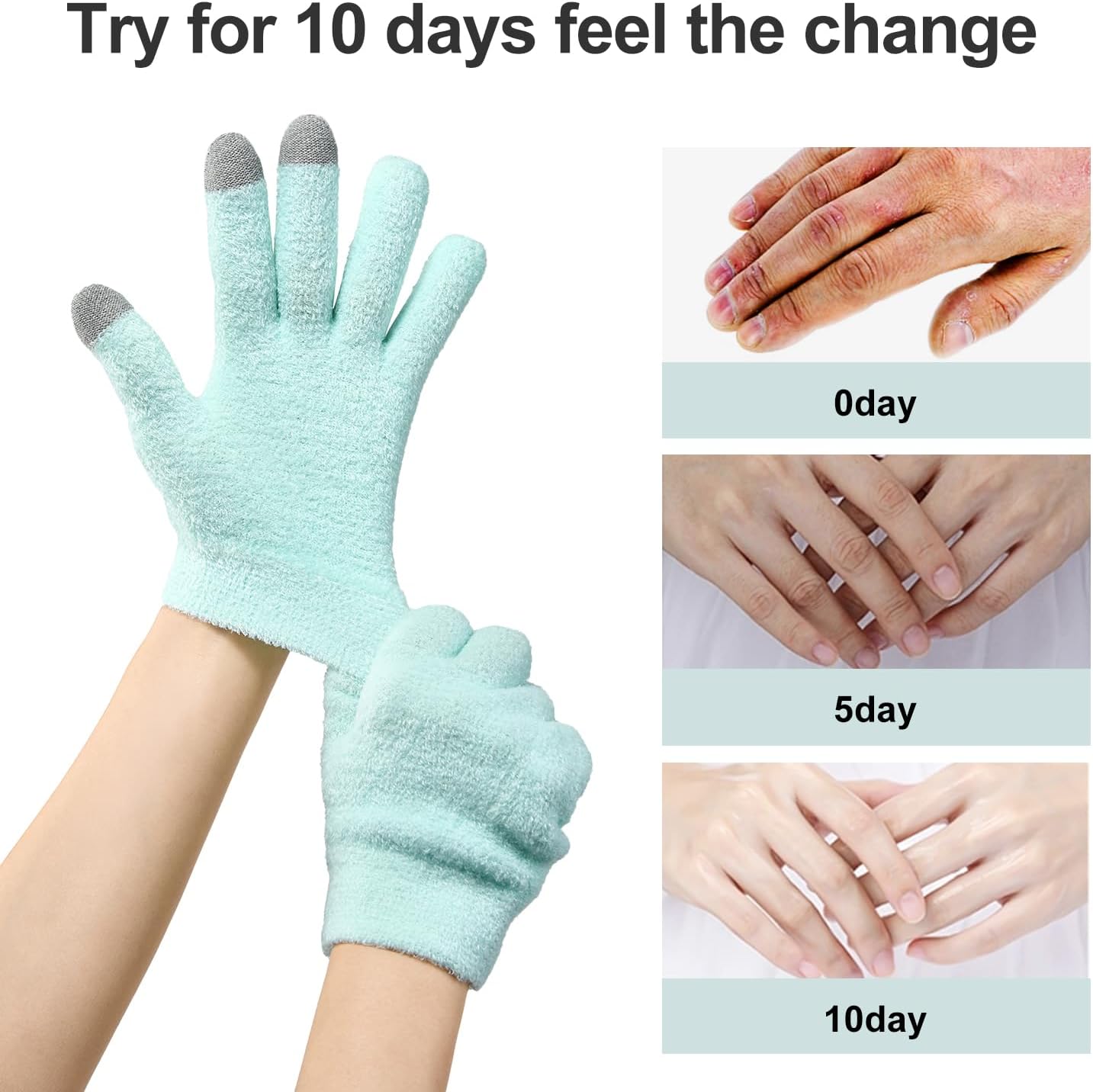 MoyRetty Touchscreen Silicone Moisturizing Gloves for Dry Hands Overnight, Reusable Hand Spa Gloves with Vitamin E & Jojoba Oil(Green)