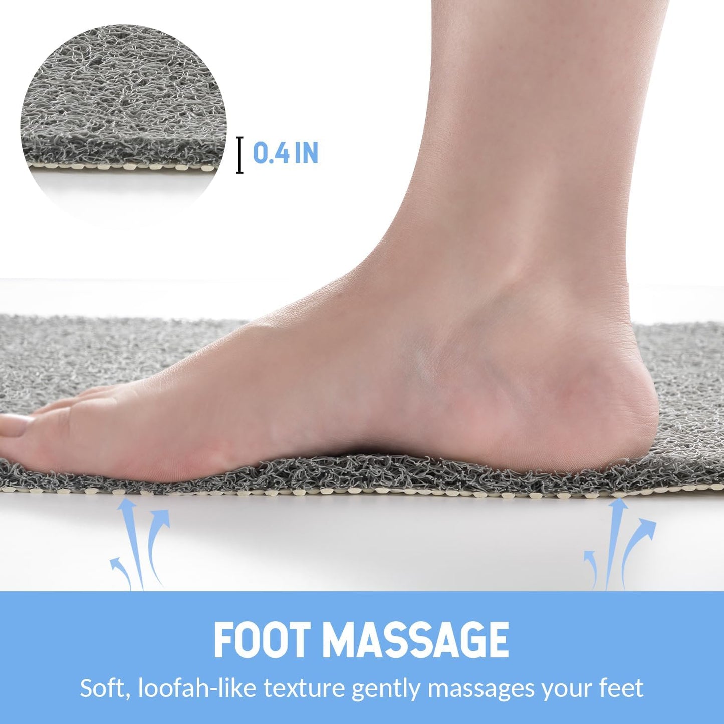 Non Slip Shower Mat, Anti Slip Bath Mat, Quick Drying Bath Tub Mats, Foot Scrubber Mat, Anti Slip Mat for Tub, Floor, Bathroom, Home, Kitchen, Hotel (Grey 24”x24”)