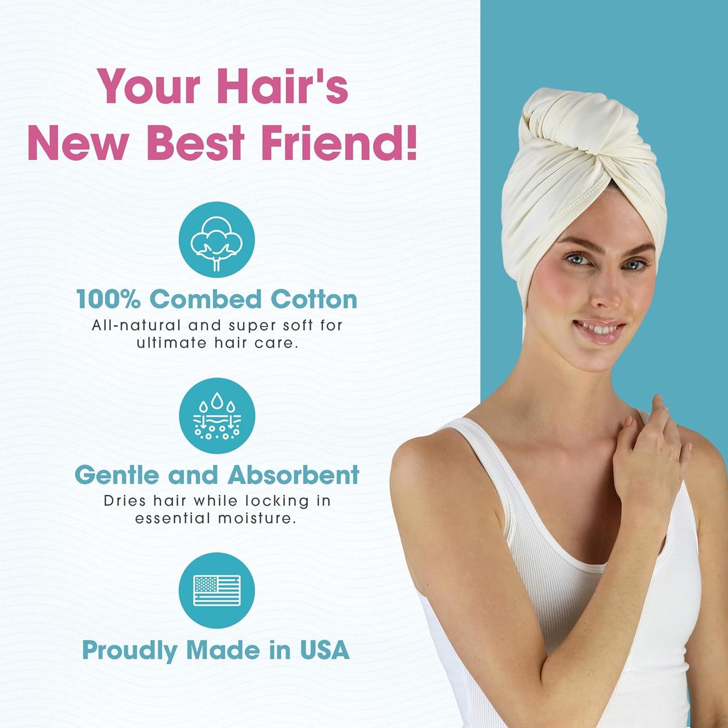 Hair RePear Anti Frizz Premium Cotton Hair Towel Wrap, Wet Hair Towel Wrap for Women, Plop Scrunch Curly, Wavy, Straight Hair, Not Processed, Dyed, or Bleached (Greige, Off White, 21” x 44”)