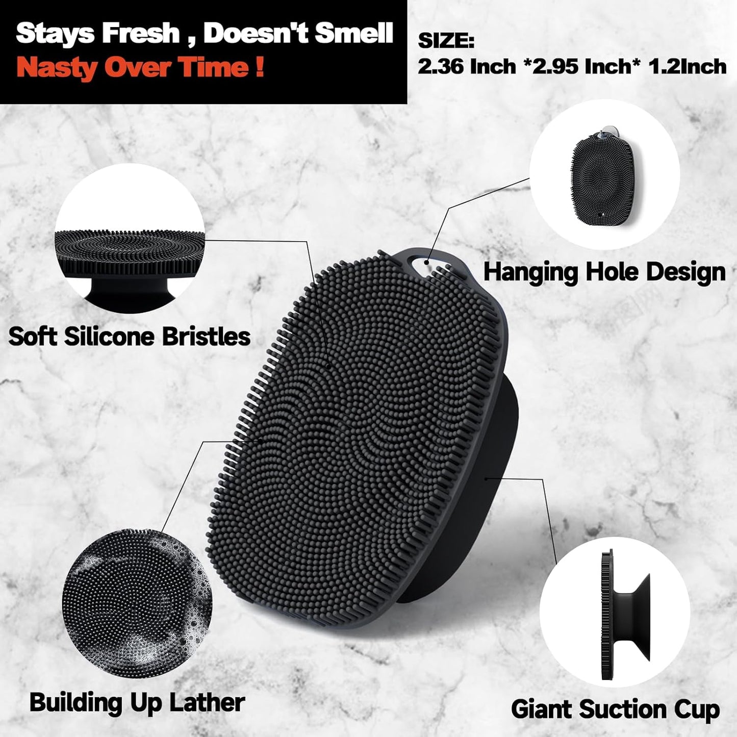 2 PCS Face Scrubber, Soft Silicone Face Exfoliator with Suction Cup for Man and Women Deep Skin Clean, Gentle Facial Cleaning Brush Suitable for All Sensitive Skin (Black+Gray)