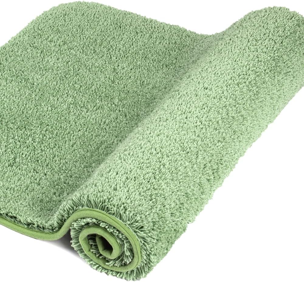 Walensee Bath Rug - Non Slip, Soft Microfiber Shaggy Bath Mat (20 x 32, Sage Green) Water Absorbent, Machine Washable, Thick Plush Shower Mat