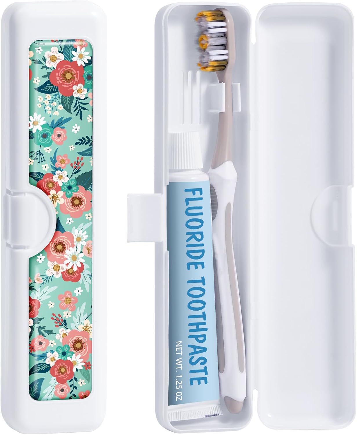 Toothbrush Travel Case - Colorful Pattern, Holder and Covers for Toothbrushes, Includes Tongue Scraper Case