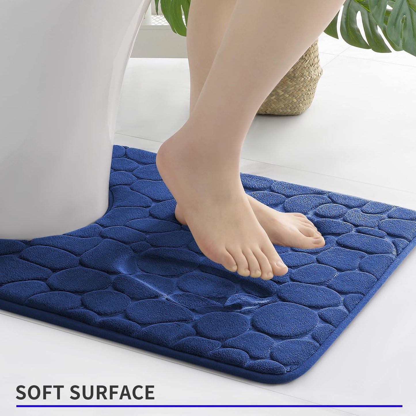 YIHOUSE Memory Foam Bath Mat Cobblestone Bathroom Rugs Super Water Absorbent Bath Mats for Bathroom Machine Washable Bath Rugs(20 x 24,Dark Blue)