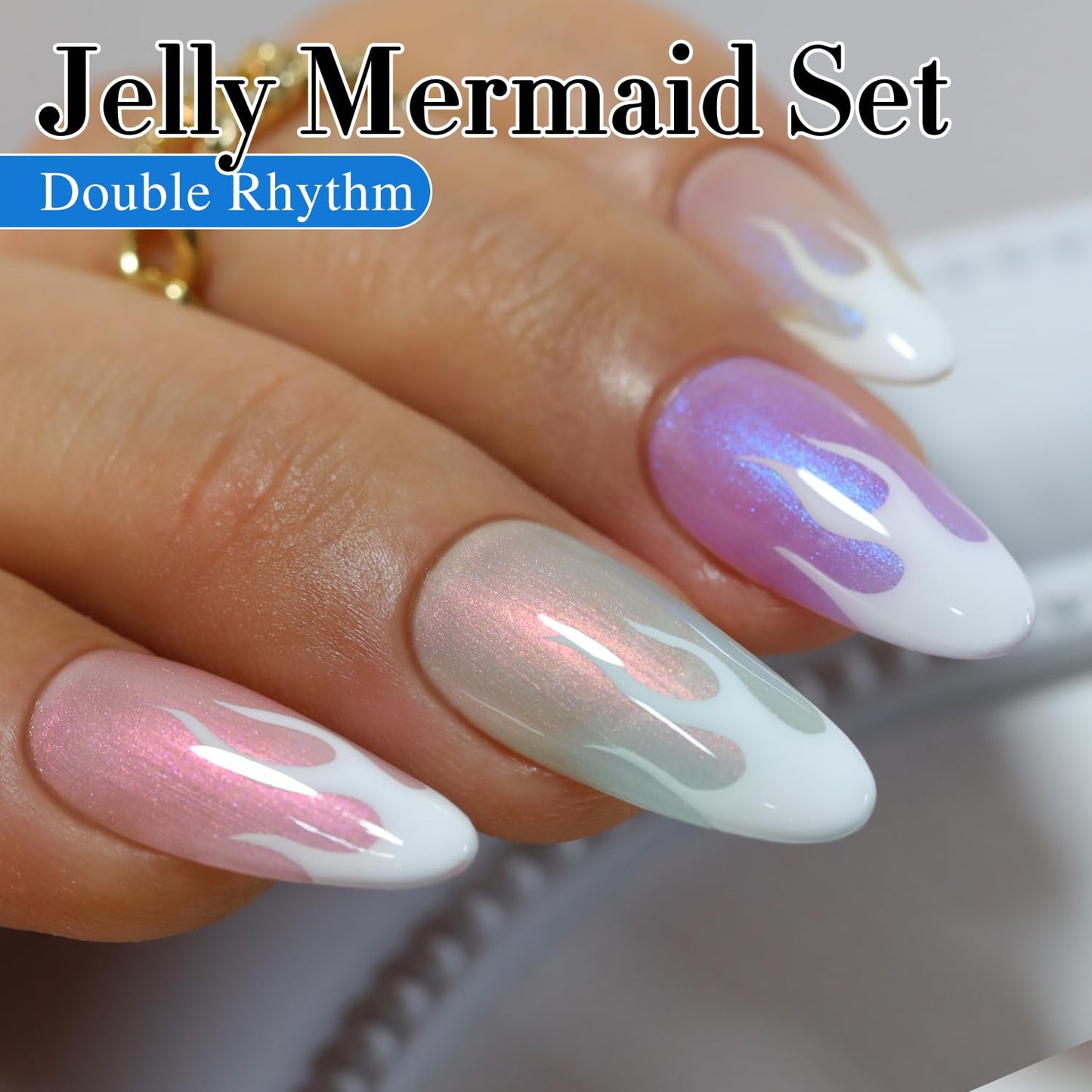 Double Rhythm Jelly Sheer Gel Nail Polish Set of 6 Colors Baby Light Pastel Milky UV Nail Polish Starter Kit Art DIY Salon Home (Mermaid White Pink Blue Green Yellow Purple-Kit8)