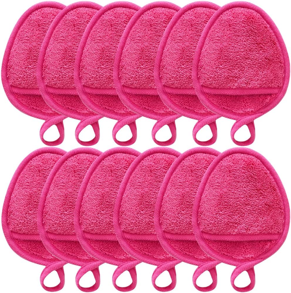 Reusable Makeup Remover Pads Soft Makeup Remover Cloths Washable Facial Makeup Cleansing Pads for Face,Lip,Eyes Pink 12PCS