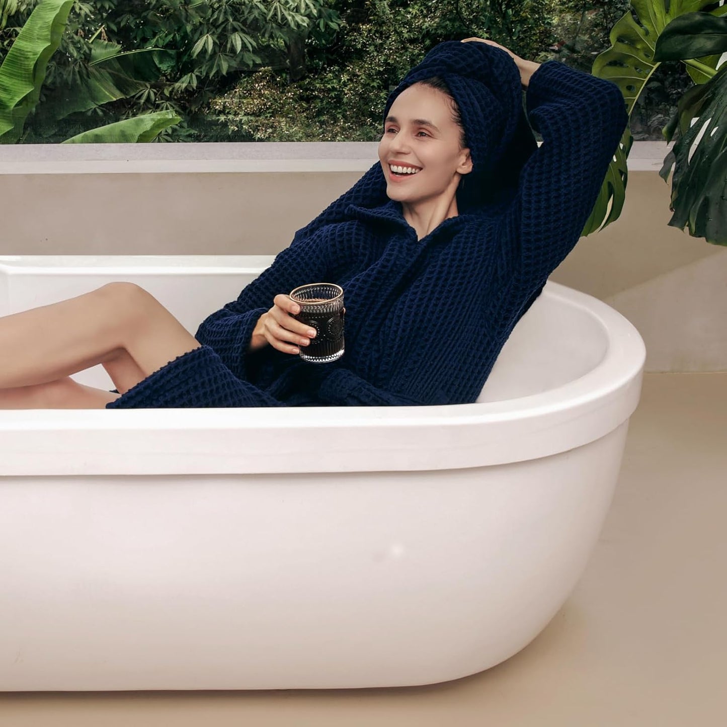 Luxury Japanese Cotton Waffle Bath Towel | Plush, Absorbent, and Quick Dry | Free Storage Bag Included (Ocean Blue, Bath Towel (Set of 2))