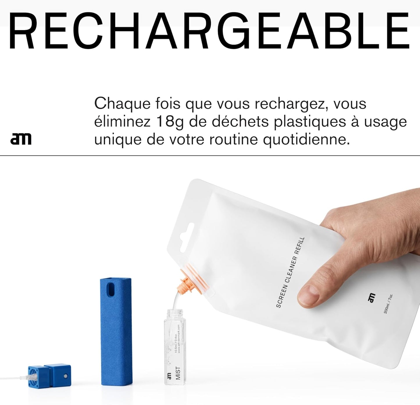 am Screen Cleaner with 7 oz Refill – Alcohol-Free Spray & Microfiber Cloth for iPhone 15 & 14, iPads, Tablets, Laptops, Phones, Smart TVs, Car Displays – Streak-Free, Non-Toxic, Eco-Friendly, Blue