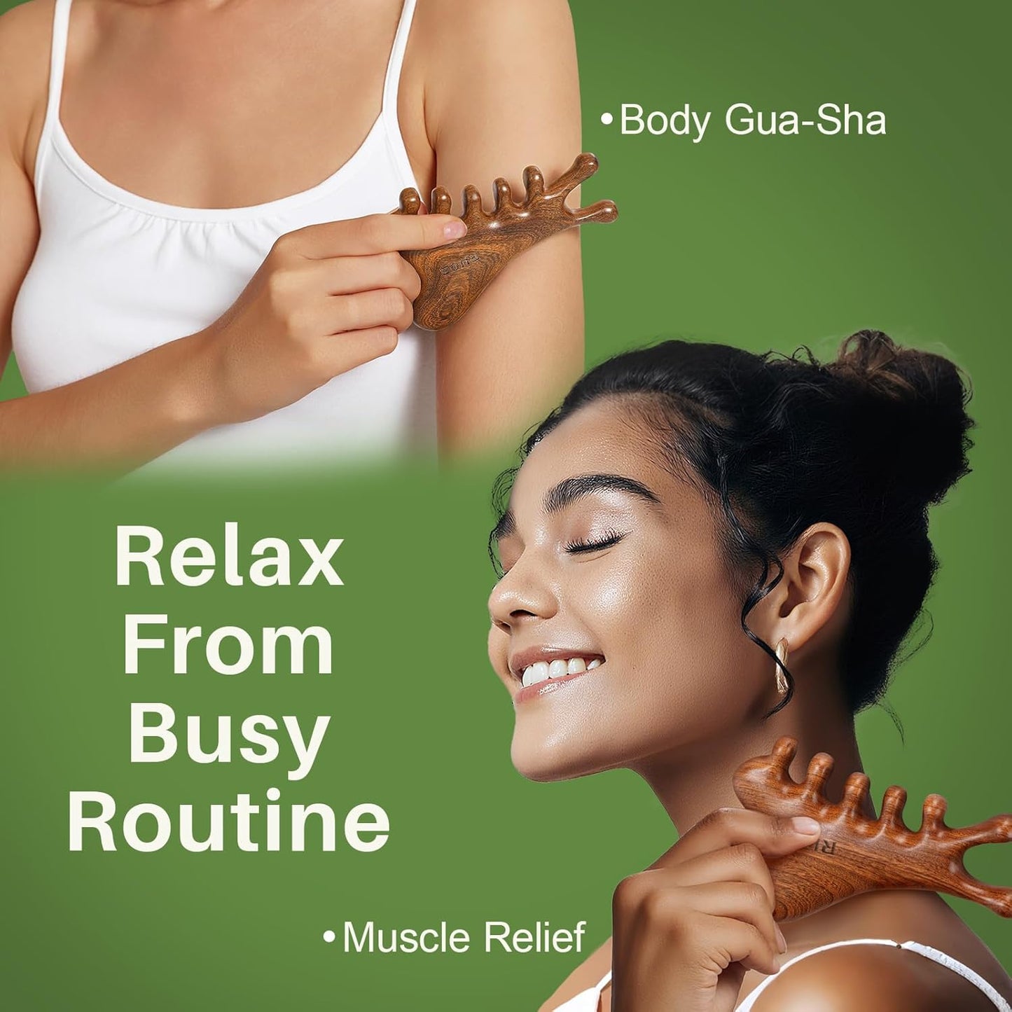 RHOS Multifunctional Wooden Gua Sha Tool｜Scalp Massager for Hair Growth｜Massage Comb for Whole Body｜Jaw Line Lifting｜Face Sculpting｜Lymphatic Drainage｜Body Massage