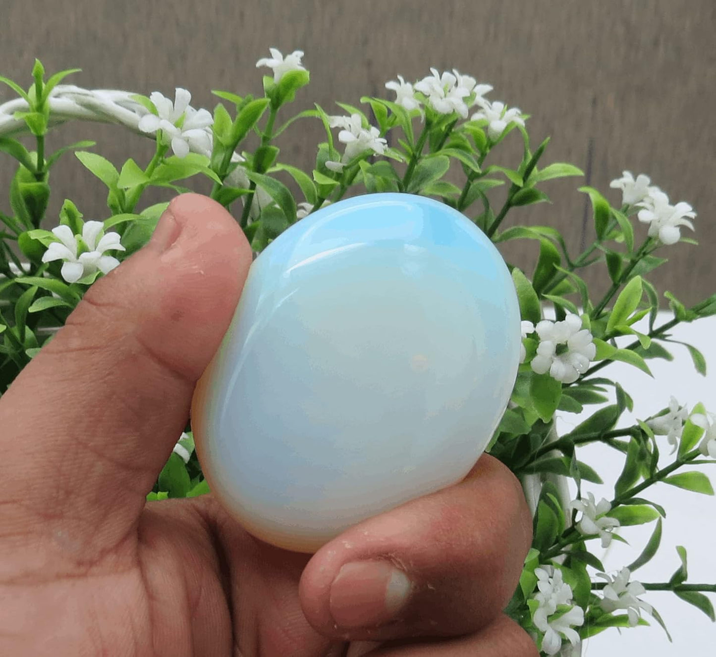 Amazing Gemstone Opalite Crystals and Healing Stones - Large Palm Stone Crystals Piedra - Crystal for Good Luck, Balanced Positive Energy, Meditation - Unique Stocking Stuffers Gifts for Women, Men