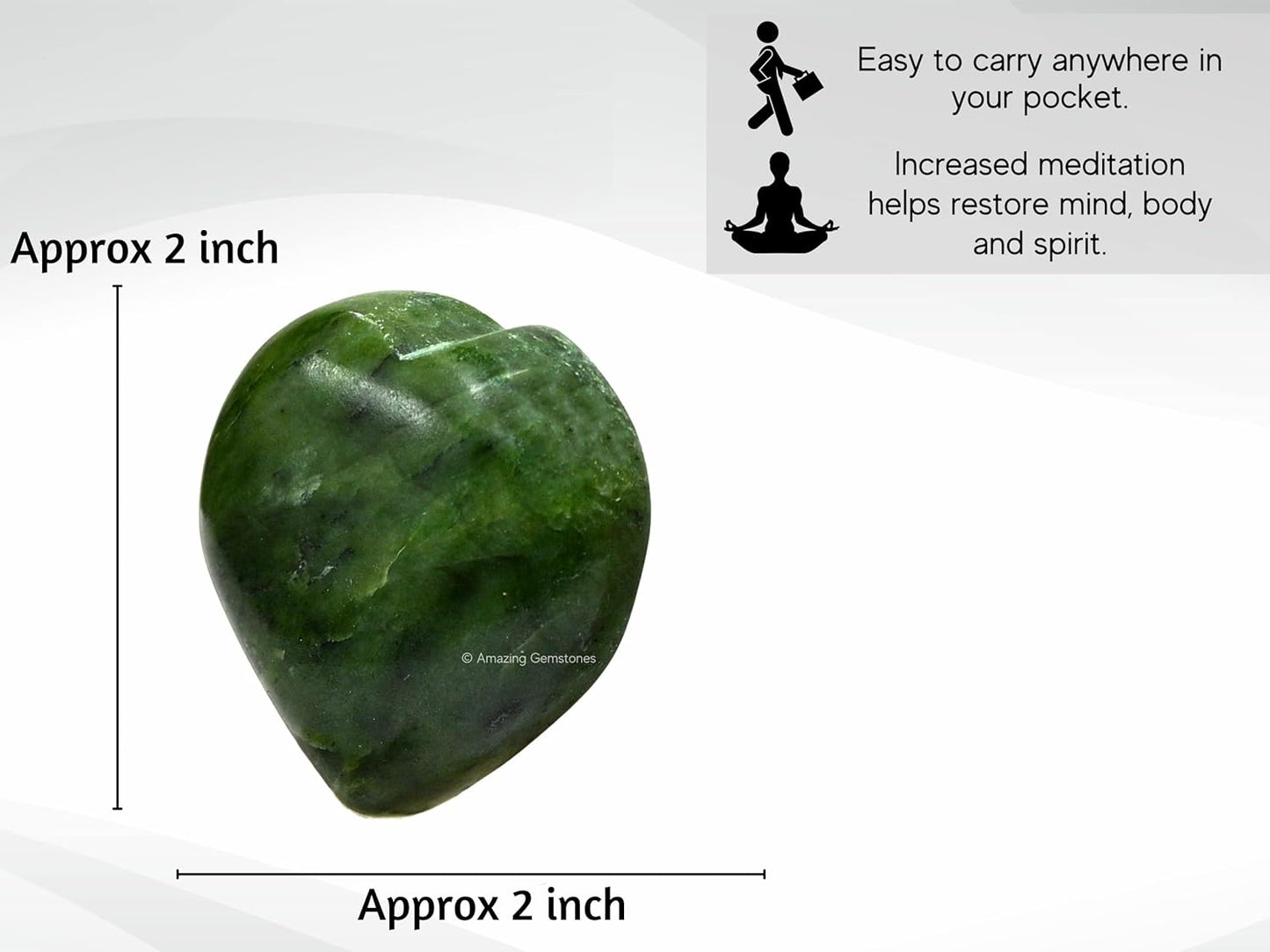 Amazing Gemstone Nephrite Green Jade Crystal Heart Palm Stone - Pocket Massage Worry Stone for Natural Body Chakra Balancing, Reiki Healing and Crystal Grid