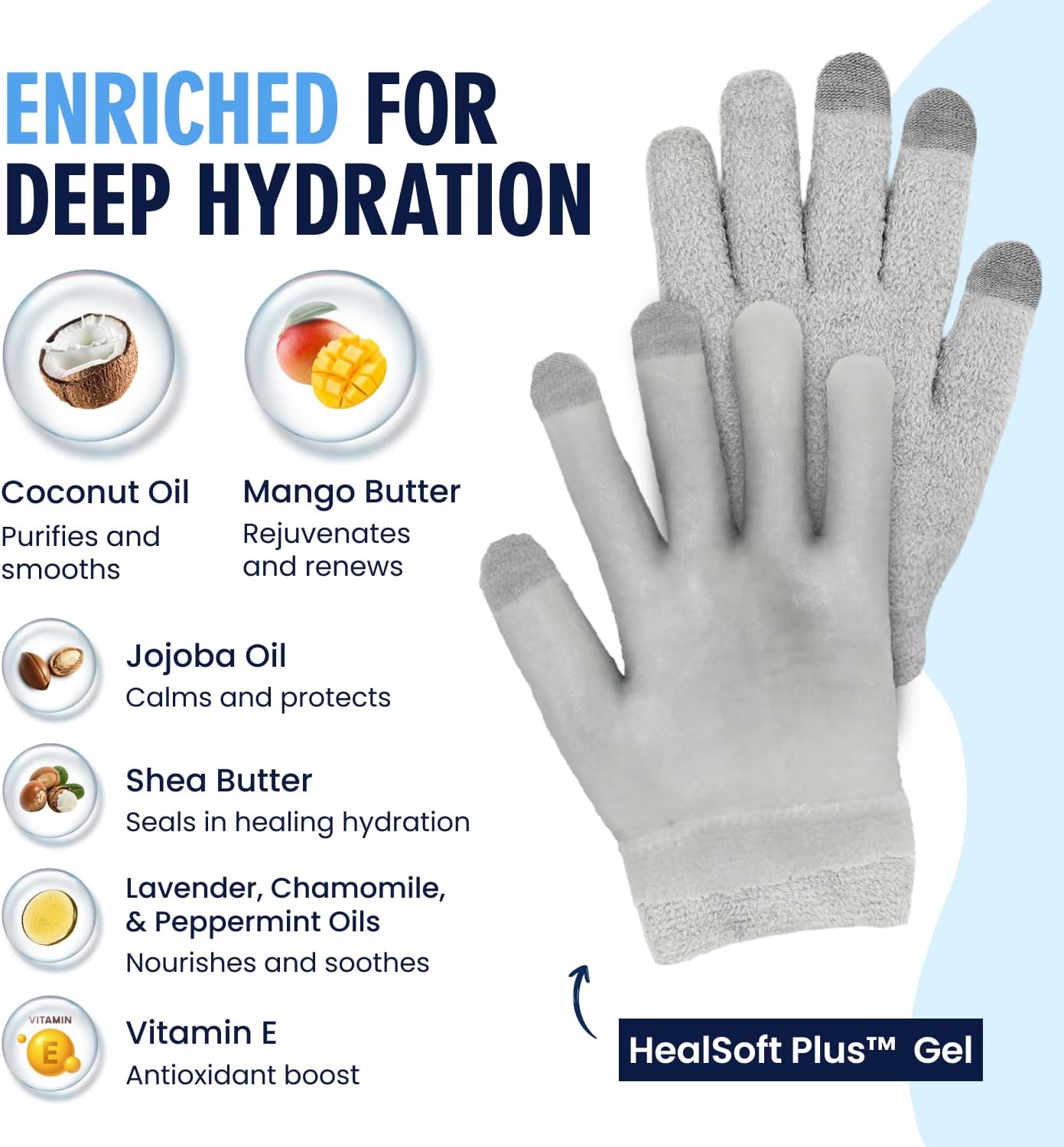 Dr. Frederick’s Original Moisturizing Gel Gloves – Deep Moisturizing and Fast Relief for Dry Hands – Touchscreen-Friendly – Mango Butter, Shea Butter, Jojoba, & Coconut Oil (Mellow Moon)